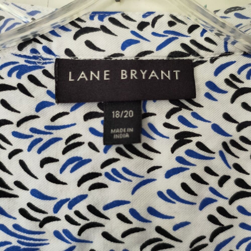 Lane Bryant Peasant Top Women 18/20 Black Blue White Print V Neck High Low Tunic - Picture 14 of 14